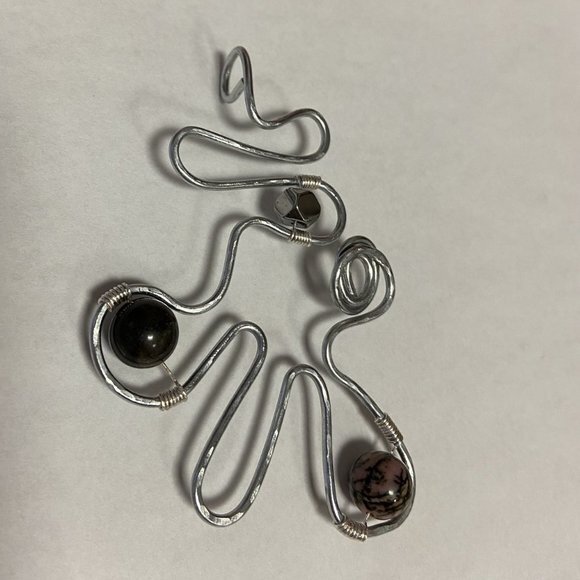 Artisan Created Hammered Stainless Steel Pendant with Rhodonite & Hematite - Picture 3 of 12